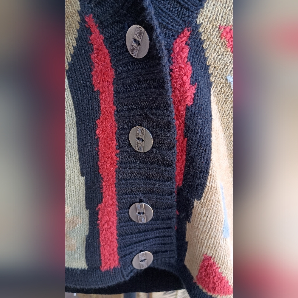 Vintage Coldwater Creek Geometric Patterned Sweater - Black, Red, Green_S - Picture 3 of 6